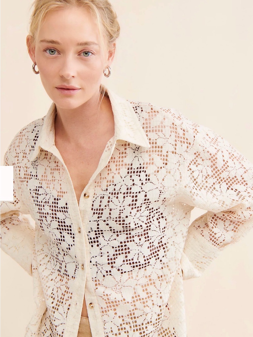 Free People In Your Dreams lace button up top x small